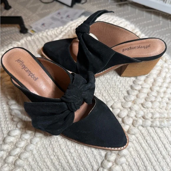 Jeffrey Campbell Black Suede Mules with Bow Detail - Picture 2 of 4